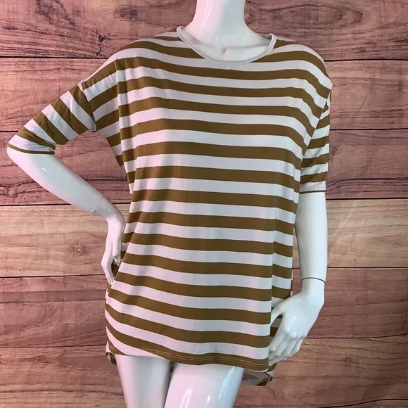 Lularoe Irma tunic loose blouse hi-low shirt XS oversize golden brown stripe - Picture 6 of 15